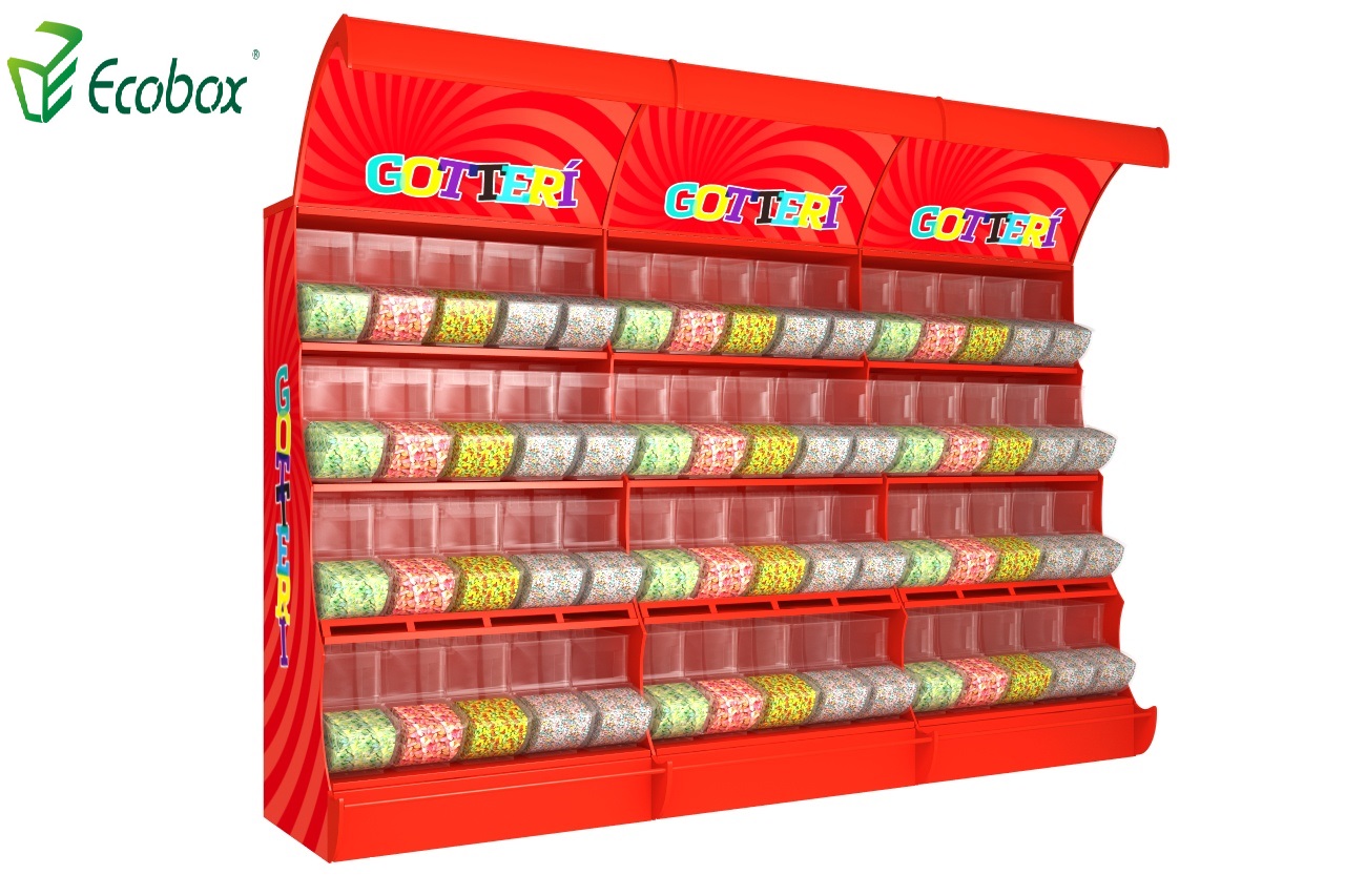 Ecobox TG-06101A estante de metal para exibição de doces com escaninhos de colher 