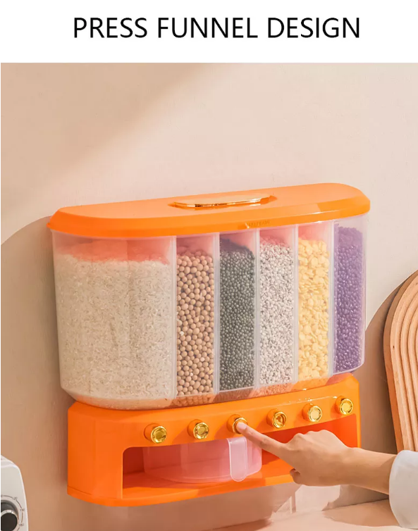 Caixa de armazenamento de alimentos de plástico dispensador de grãos e arroz dispensador de cereais recipiente dispensador de grãos de cozinha com copo